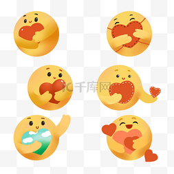 红色黄图片_手绘送爱心emoji表情元素黄脸表情