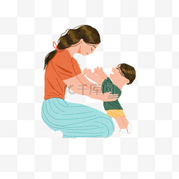 卡通母亲抱着孩子免抠图