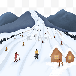 滑雪山图片_滑雪道冬季雪山运动