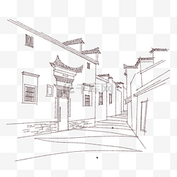 线描古街道建筑