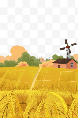 秋天丰收稻田麦子房子