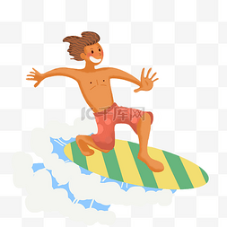 小男孩海边玩耍图片_夏天海上冲浪的小男孩手绘