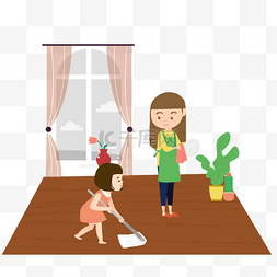 手绘花环图片_母亲节母女打扫房间元素