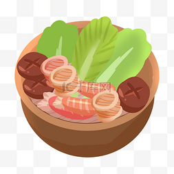 海鲜火锅图片_火锅蔬菜食物插图
