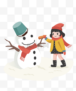 冬季雪地玩耍图片_冬季卡通女孩子堆雪人