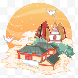 旅行元素图片_寺庙北京白塔寺国画风旅游地标
