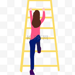 正在爬梯子的卡通美女