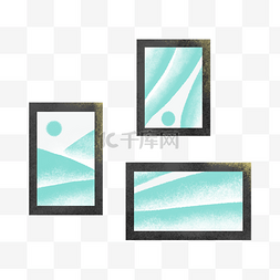 三个蓝绿色的装饰画框