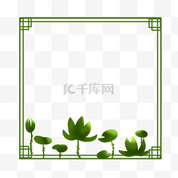 线型边框图片_中国风绿色荷花边框