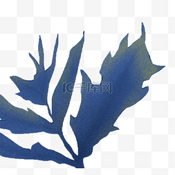 手绘扁平植物插画图片_手绘卡通蓝色叶子免扣元素