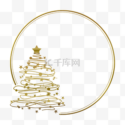 黄色抽象线条圣诞树圆圈边框