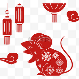 中国新年灯笼红色图片_中国风鼠年剪纸小老鼠