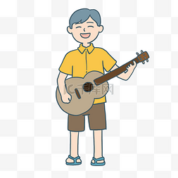 清凉夏日弹吉他的小男孩免抠元素