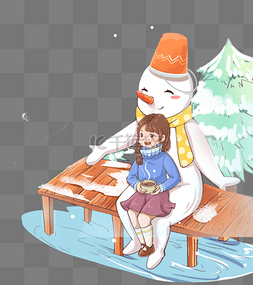 大雪图片_女孩和雪人看雪