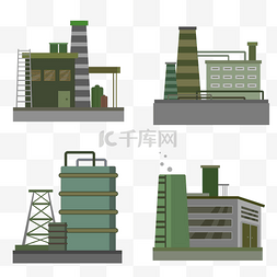 绿色工厂图片_绿色厂房系列四个扁平