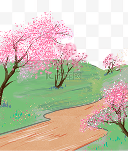 春天春景春季绿色中国风小路杏花