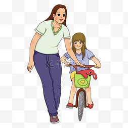手拉车图片_母亲节手绘插画风绿色蓝色骑自行
