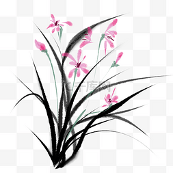 粉色水墨画图片_粉色花卉兰花