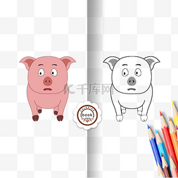 pig clipart black and white 涂色卡粉红