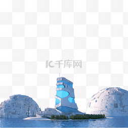 大气建筑图片_C4D未来海上建筑背景