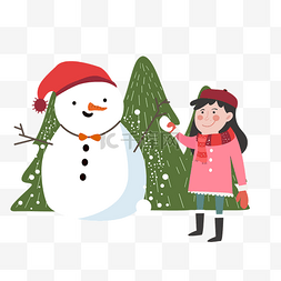 圣诞合集图片_圣诞堆雪人的女孩