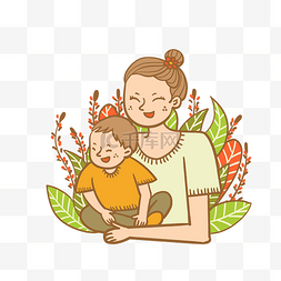 母亲节卡通拥抱的妈妈和孩子