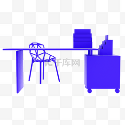 C4D蓝色卡通商务办公桌椅