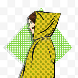 波普艺术绿色系穿斗篷的女郎