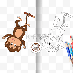 monkey clipart black and white 儿童画黑