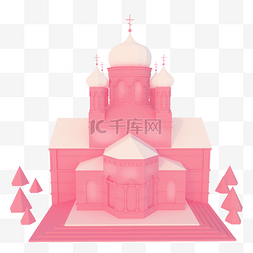 城堡c4d图片_立体粉色城堡C4D插图