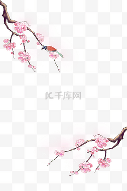 中国风边框图片_古风花鸟装饰梅花樱花边框