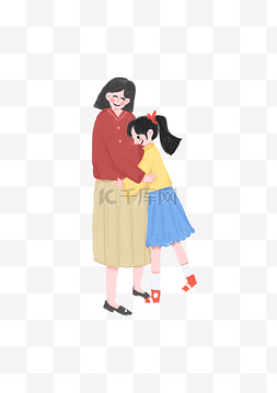 卡通手绘妈妈与女儿插画