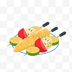 扁平餐饮食材玉米水果沙拉