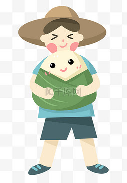 粽子抱粽子图片_端午节戴帽子的男孩抱着粽子