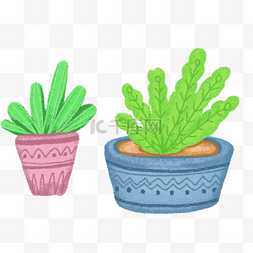 两个卡通花盆植物