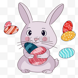 抱彩蛋的兔子图片_可爱的复活节小兔子抱着彩蛋