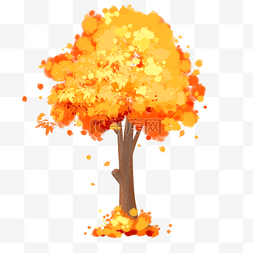 手绘秋天水彩金色树