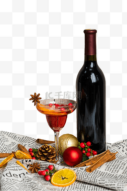 圣诞节活动图片_圣诞节红酒和红色圣诞球