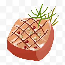 烤肉食物插画图片_卡通大块肉块插画