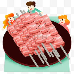夏季烧烤肉串插画