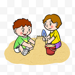 人物玩耍海边图片_卡通夏季儿童沙滩玩耍png透明底