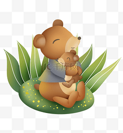 春天游玩图片_父亲节草地上的大熊和小熊