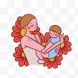矢量免抠卡通可爱母亲节母亲抱着