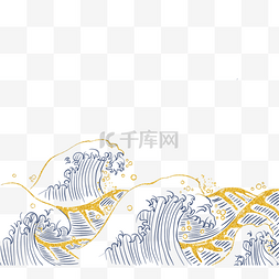古典风格手绘图片_金色日式浮世绘古典波涟漪