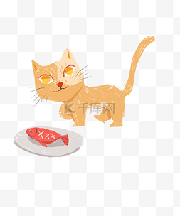 鱼图片_准备吃鱼的橘猫