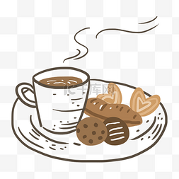 线描食物咖啡咖啡豆热气面包食物