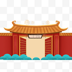 新年中国风建筑传统开门banner