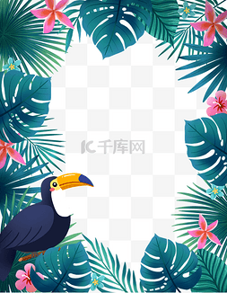 热带鹦鹉图片_大嘴鸟和热带植物边框
