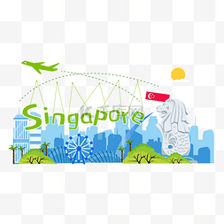 可爱卡通图标剪影图片_扁平卡通新加坡旅游