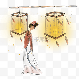 中国风赏灯的古代少女